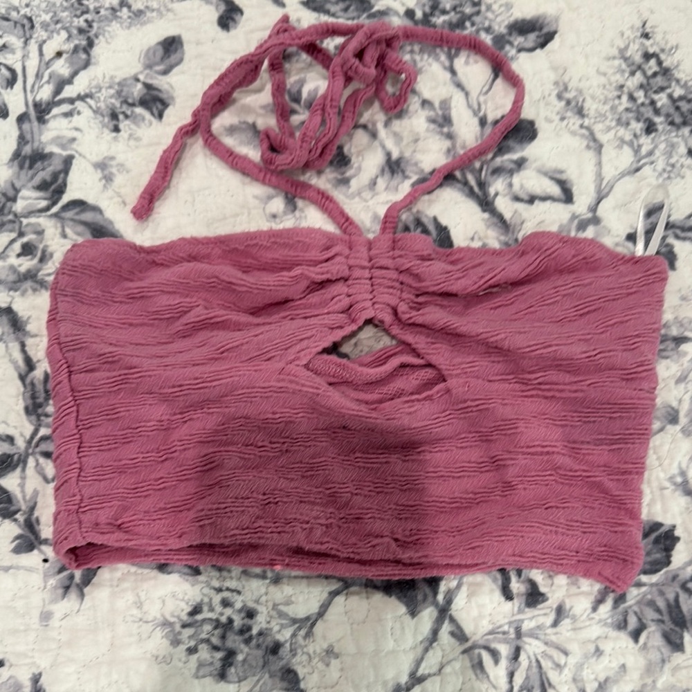 SHEIN Pink Sleeveless Crop Top with Cut Out Ruched Design